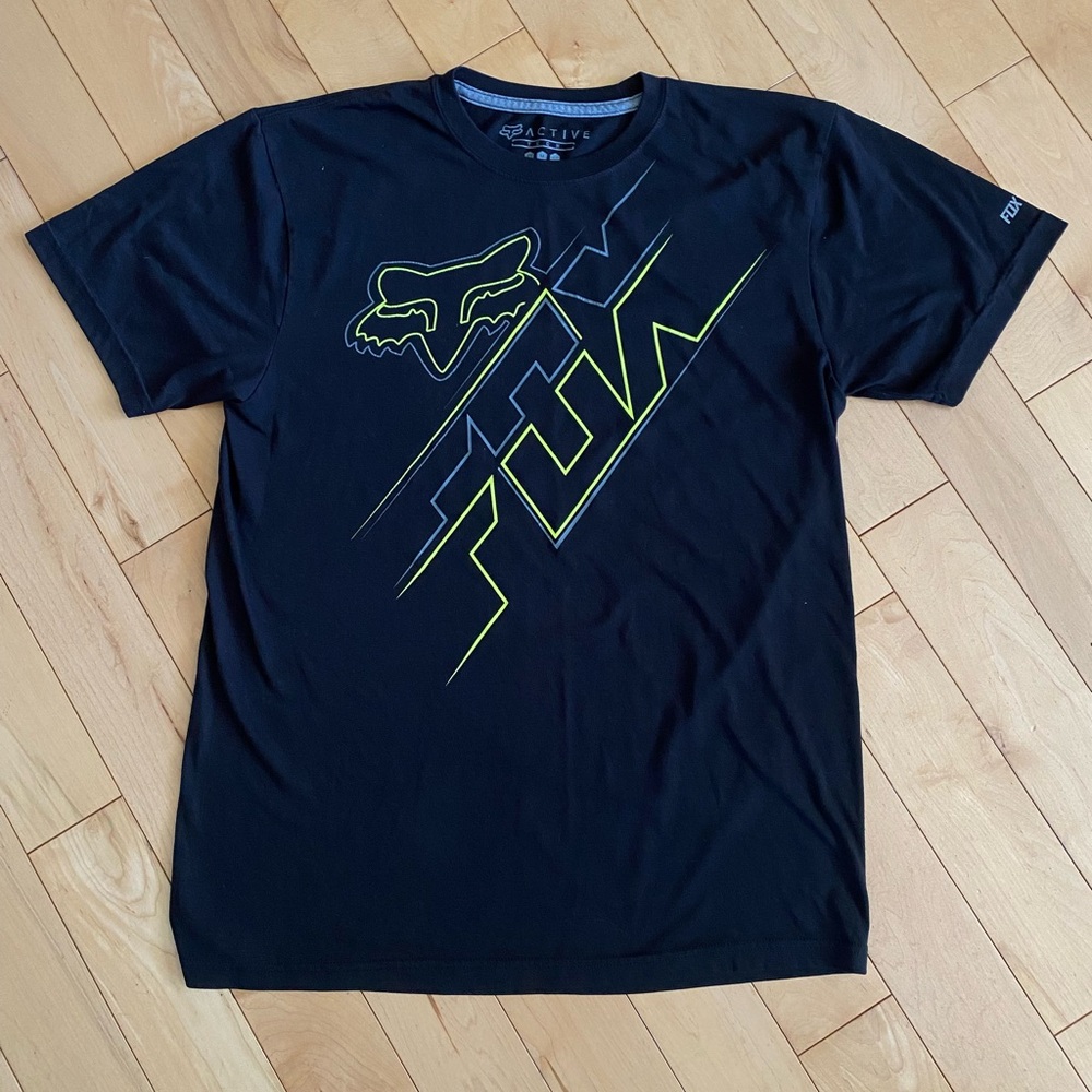 Fox Racing Active Tech Men’s T Shirt Size Medium Black Lime Green EUC